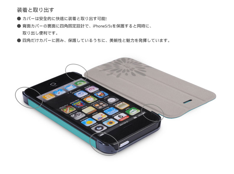 カバーは安全的に快適に装着と取り出す可能！●背面カバーの裏面に四角固定設計で、iPhone5/5sを保護すると同時に、取り出し便利です。●四角だけカバーに囲み、保護しているうちに、美観性と魅力を発揮しています。