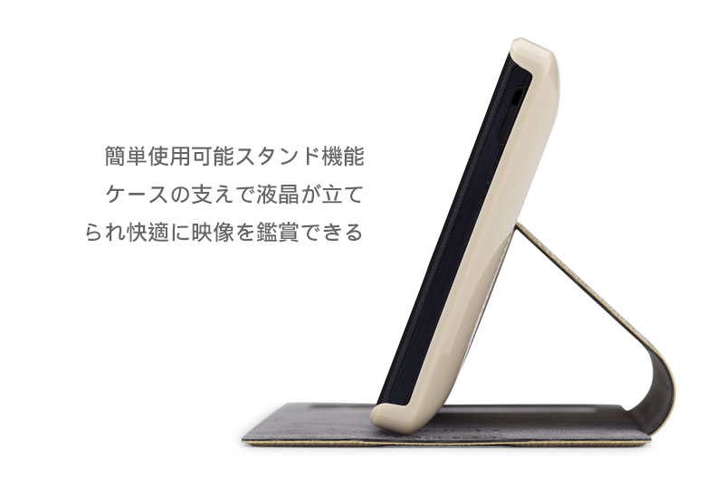 簡単使用可能スタンド機能 ケースの支えで液晶が立てられ快適に映像を鑑賞できる